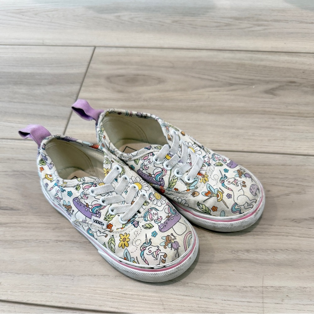 Vans Kids' White and Purple unicorn Patterned Shoes